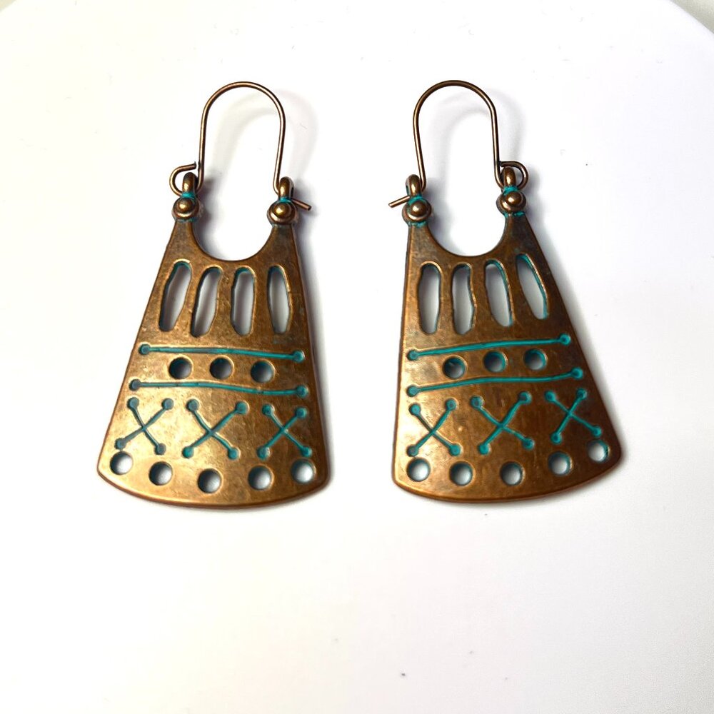 Bohemian Bronze/Copper Tone Southwestern Artistic Design Dangle Earrings